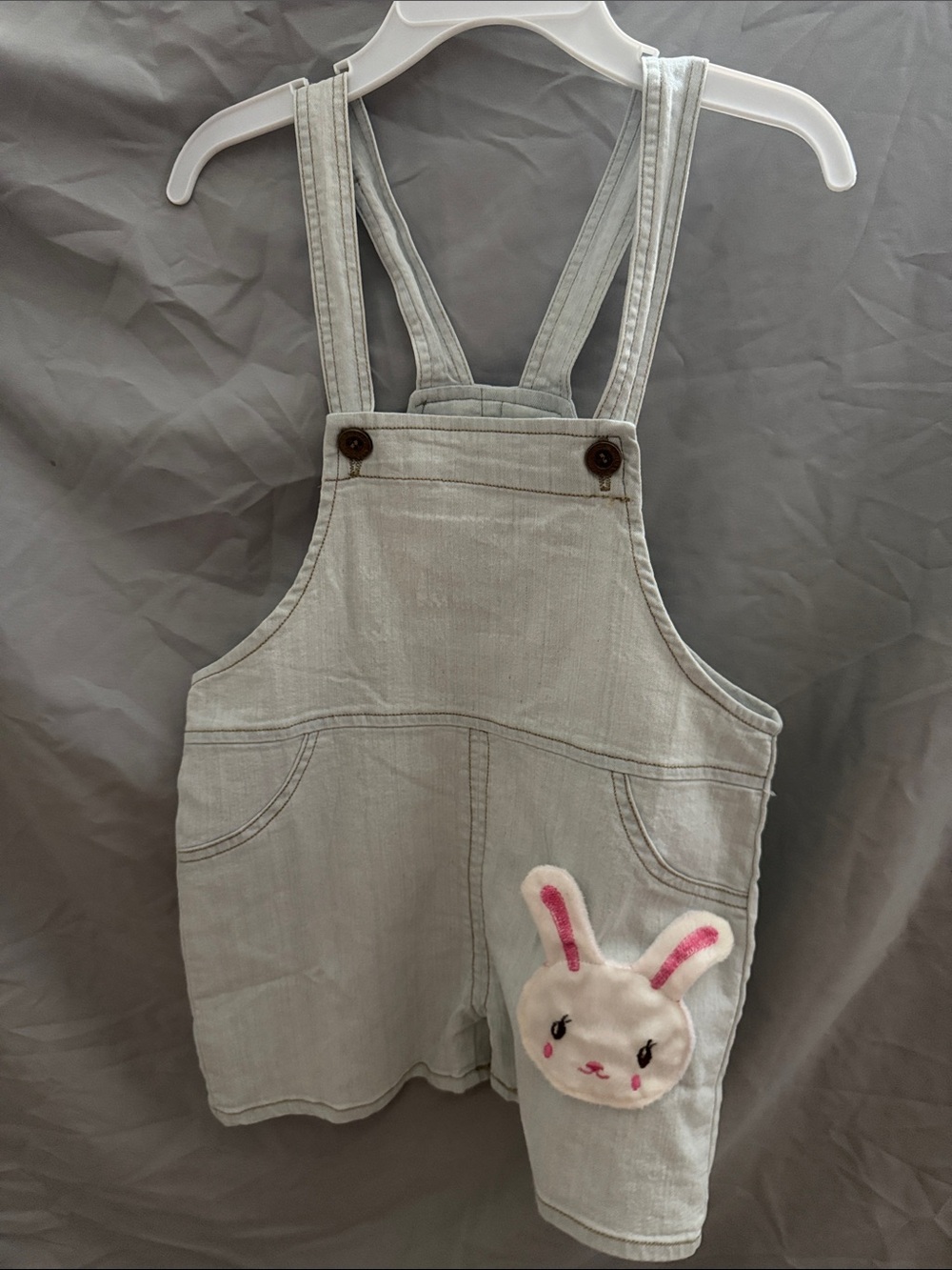 The Children's Place Light Gray Overalls with Bunny Patch